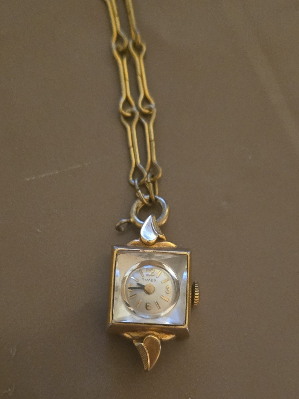 Timex Gold Pendant Necklace Watch with Square Dial